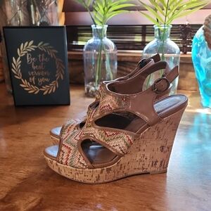 Sbicca Brown Multicolor Wedges
